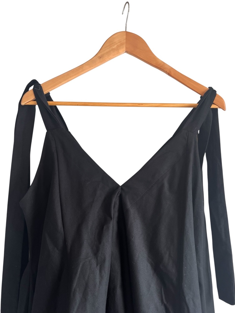 Johann Brun 🇬🇧 black thick cotton balloon hem sleeveless tie shoulder dress - Picture 7 of 15